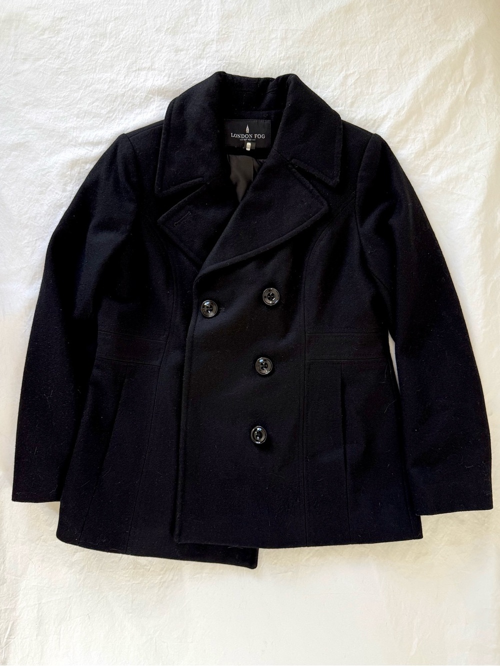 london fog black wool pea coat